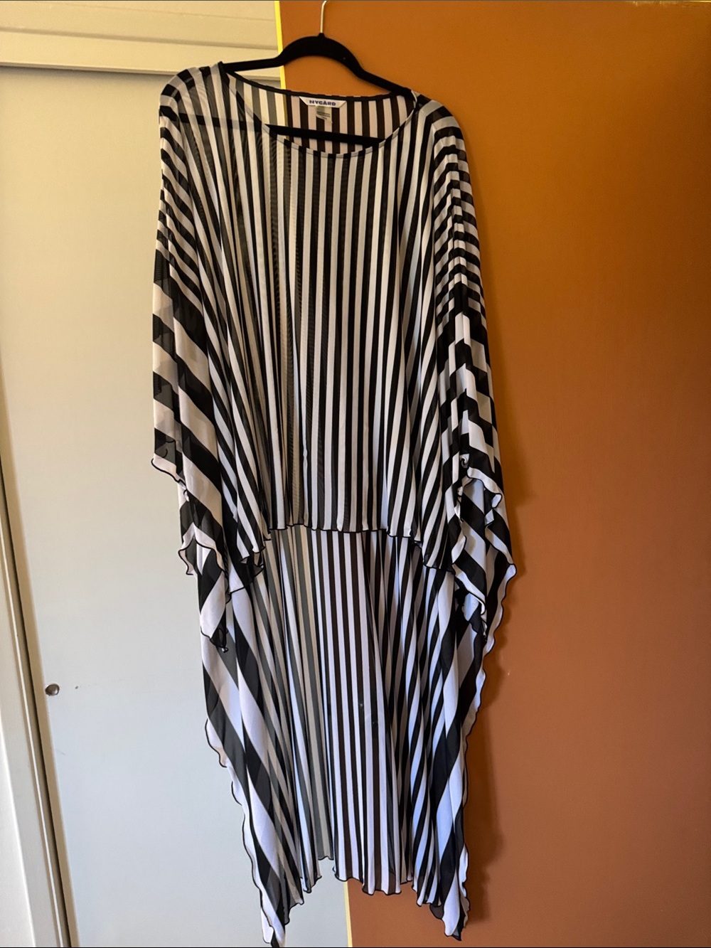 Peter Nygard Black & White Striped Asymmetrical Caftan Dress